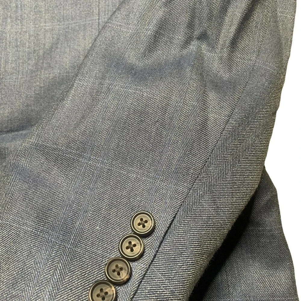 Ralph Lauren Silk Wool Blend Blazer Windowpane Mens Size 46R Blue Slim Fit EUC